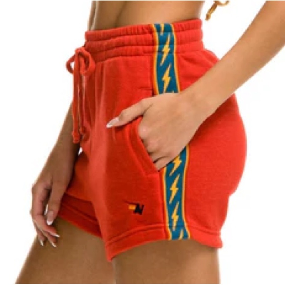 Aviator Nation Red Lightning Stripe Athletic Shorts